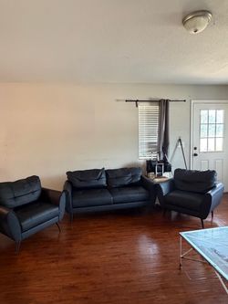 Black Leather Sofa and Accent Chair Set