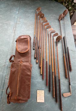 Antique Hickory Shaft Golf Club Set with Leather Bag