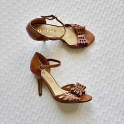 Unisa Brown Bow Peep Toe Heels