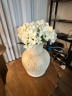 Ceramic Vase + White Flowers