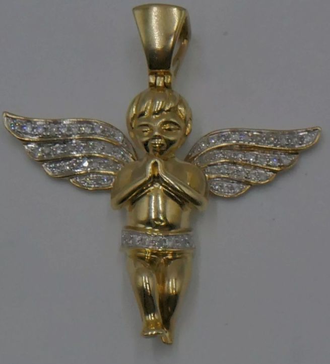 10KT YELLOW GOLD ANGEL PENDANT 12.4 GRAMS WITH 66 DIAMONDS 0.50 PTS MINT. 843018-2