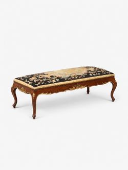 French Louis XV Style Carved Walnut Upholstered Bench w/ Gilt Accents, c.1920's - Delivery Available