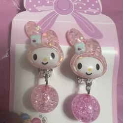 Sanrio My Melody Pink Character Clip-On Earrings with Glitter Drops