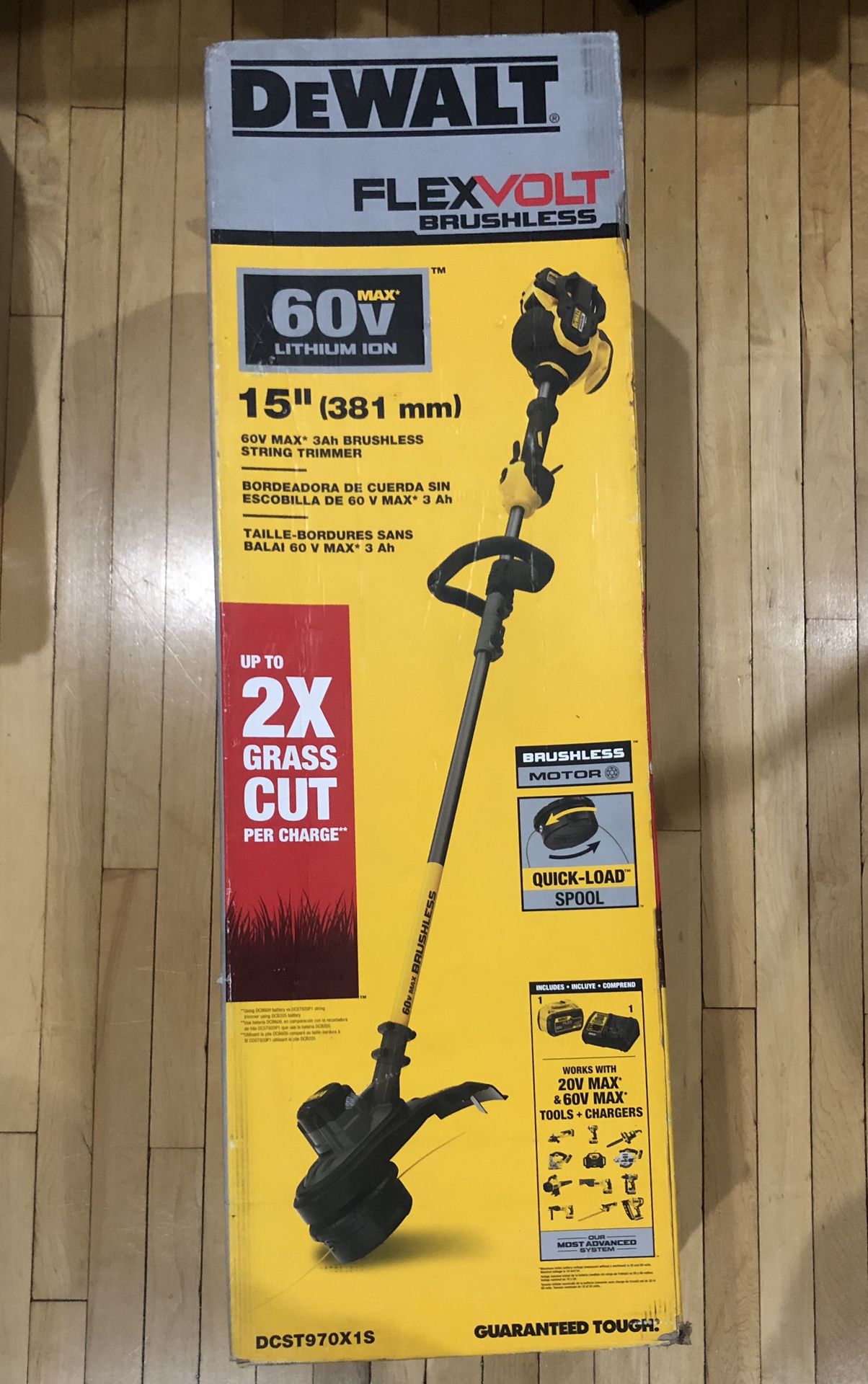 Dewalt 60v FlexVolt Brushless 15” Weed Trimmer W/ Battery Pack Kit (New)