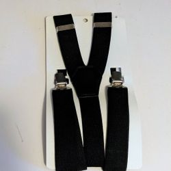 Suspenders Woman's Black Adjustable Elastic Suspenders Silver Metal Clips NWT 