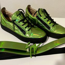 Giuseppe Zanotti Frankie Green Shiny Men’s Shoes with Belt Set size 9