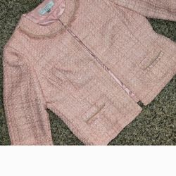 Tahari Arthur S. Levine Petite 12P Pink Tweed Embellished Jacket
