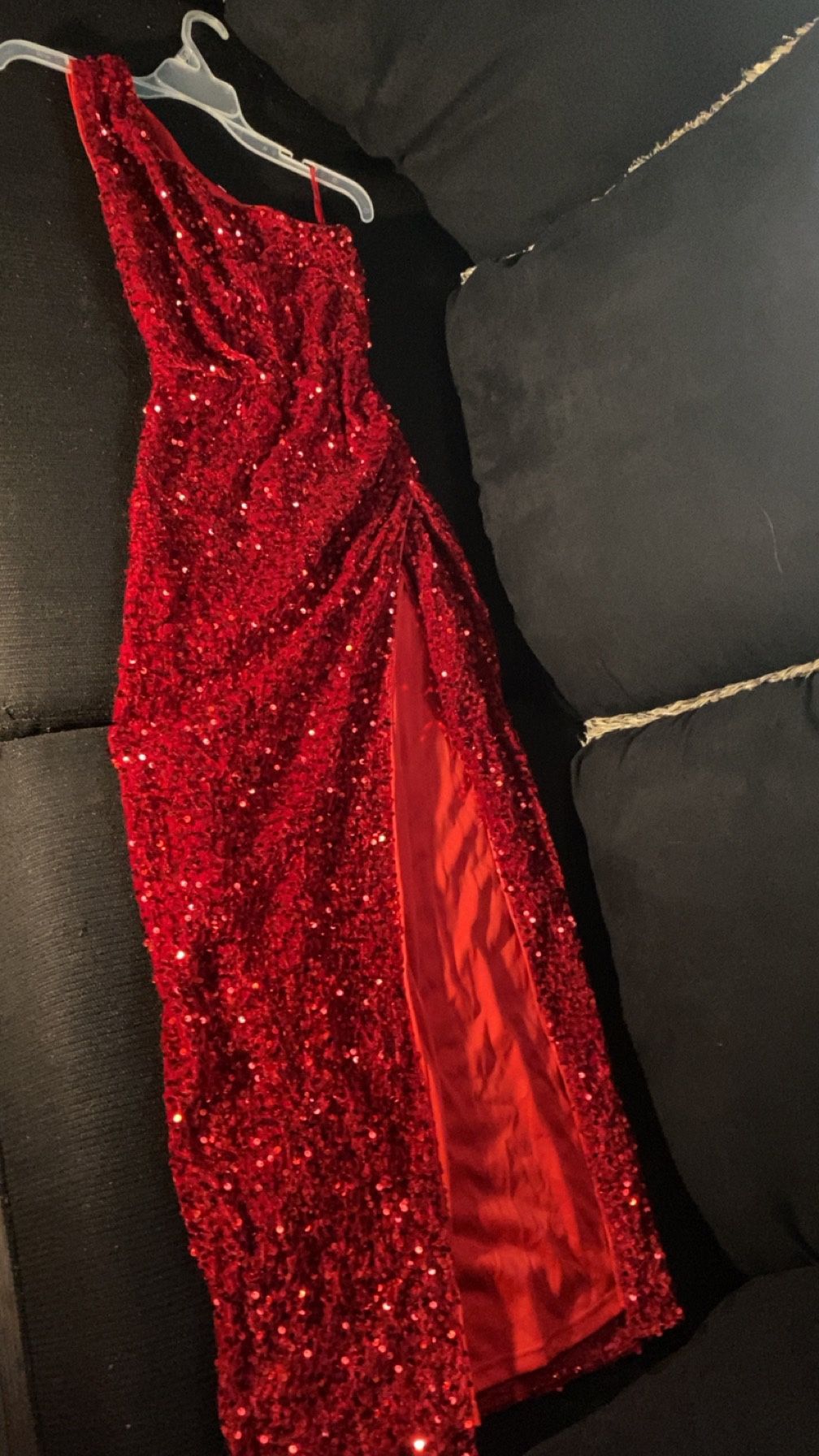 Red Shimmer Dress With An Split 