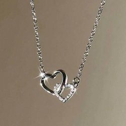 Interlocked Hearts On Silver Necklace