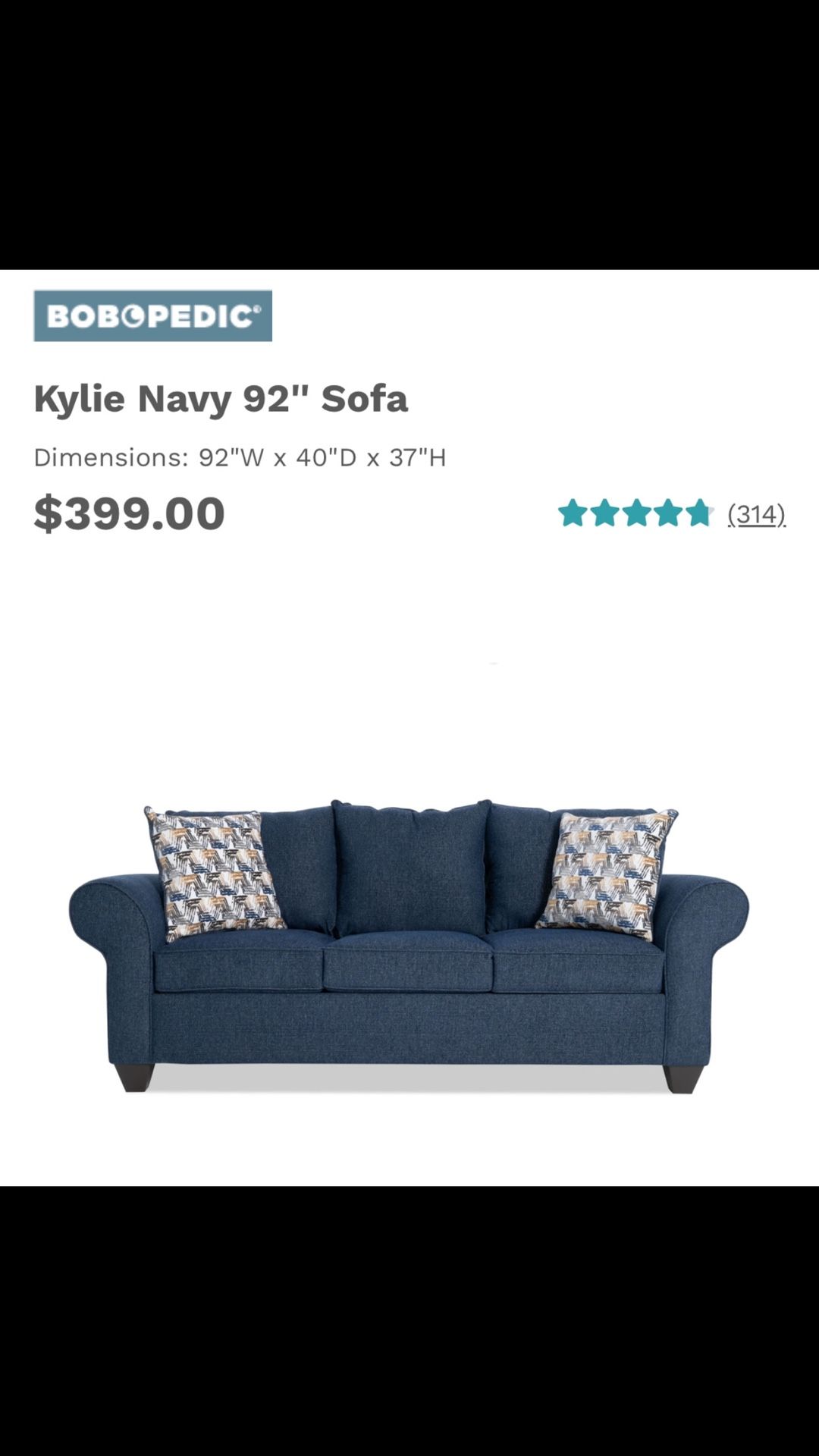 *$150 Kylie Collection Navy 92" Sofa (Used) Great Condition