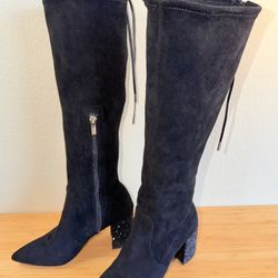 Jewel Badgley Mischka Women’s Black Rhinestone Knee High Boots Size 5 1/2