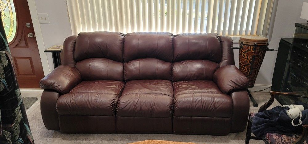 Real Leather Sofa, It Is A Double Recliner 