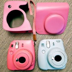 Fujifilm Instax Mini 9 Instant Digital Cameras - Ice Blue + Flamingo Pink - Case/Strap (2 Cameras)
