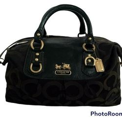 Coach Madison Op Art  Black lavender Satchel Purse Handbag

