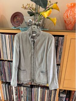 PRICE DROP: Dana Buchman lined, Lt.Gray Ruffle-Trim LAMBSKIN SUEDE Blazer, 10