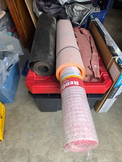 Redguard Uncoupling mats, asphalt paper,  ram board paper,  drywall screws,  plastic cap nails