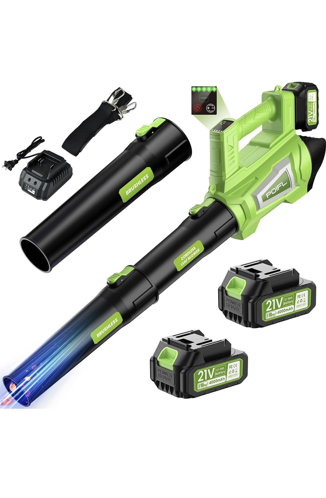 Leat Blower Cordless, 750CFM 240+MPH Brushless Powerful Electric Leaf Blower with 2x4.0Ah Batteries & Fast Charger, Shoulder Strap, 6-Speed Modes