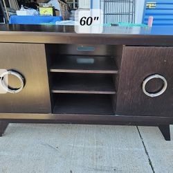 60" TV Dark Brown Wood Console with Door Storage