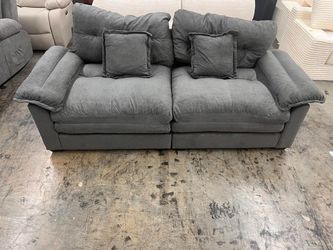 84" Chenille Loveseat Sofa Upholstered Deep Seat Sofa Couch with 2 Throw Pillows, Grey