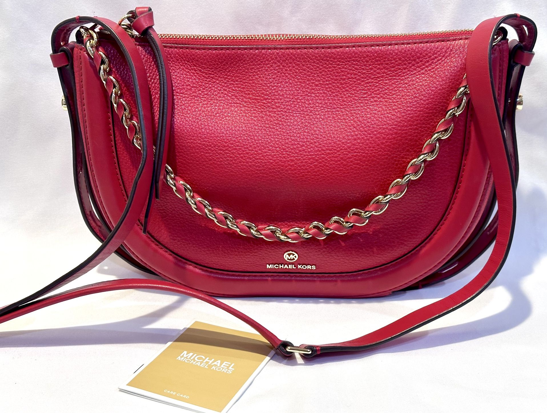 Michael Kors Crossbody Purse Red Gold Chain Strap & Long Adjustable Strap MINT