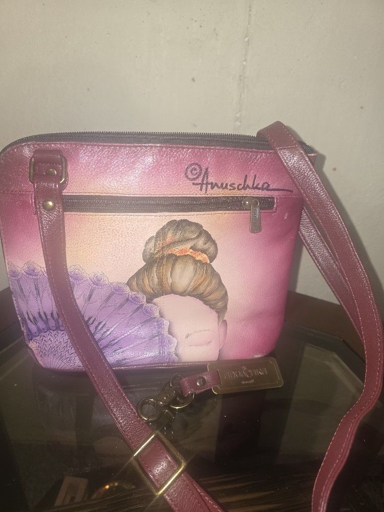 Anuschka Hand Painted Leather Purse W/Keychain