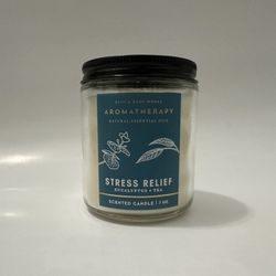BATH & BODY WORKS AROMATHERAPY NATURAL ESSENTIAL OILS STRESS RELIEF EUCALYPTUS + TEA SCENTED CANDLE | 70Z