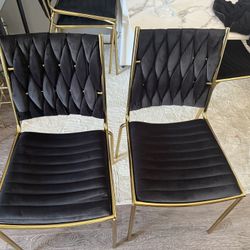 Like NEW Black & Gold Velvet Dining Chairs – Set of 2, Modern Glam