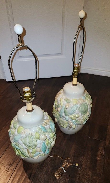 2 Vintage Seashell Lamps