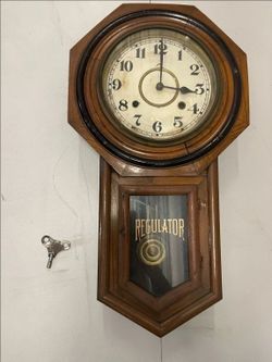 Antique Aichi Japanese Regulator Wall Clock Key Wind Pendulum Parts Repair