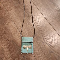 Bamboo Trading Company dragonfly-themed credit card, ID card bag, cross-body 