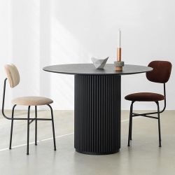 Modern White Round Marble Table Natural Pine Wood Pedestal Dining Table  (Black color)