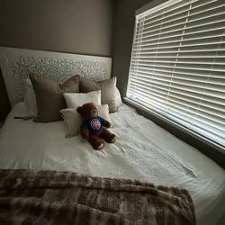 White Carved Queen Bed & Dresser