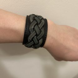 Loewe Braided Leather Cuff Bracelet Black Silver Closure