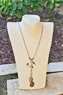 Bohemian Style Necklace With Fabric Rope And Metallic And Stone Accents