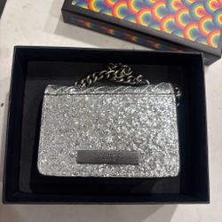 Kurt Geiger London Silver Glitter Chain Clutch