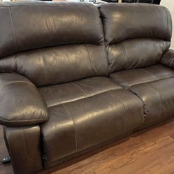 Beautiful luxury, brown, Italian leather, oh electric powered with Powered, Headrest, Powered, Footrest, and USB ports double recliner sofa