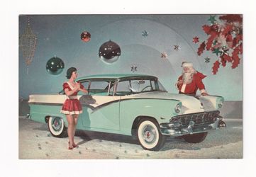 Rare 1955 Ford Auravision Christmas Postcard with 78rpm Rosemary Clooney Record