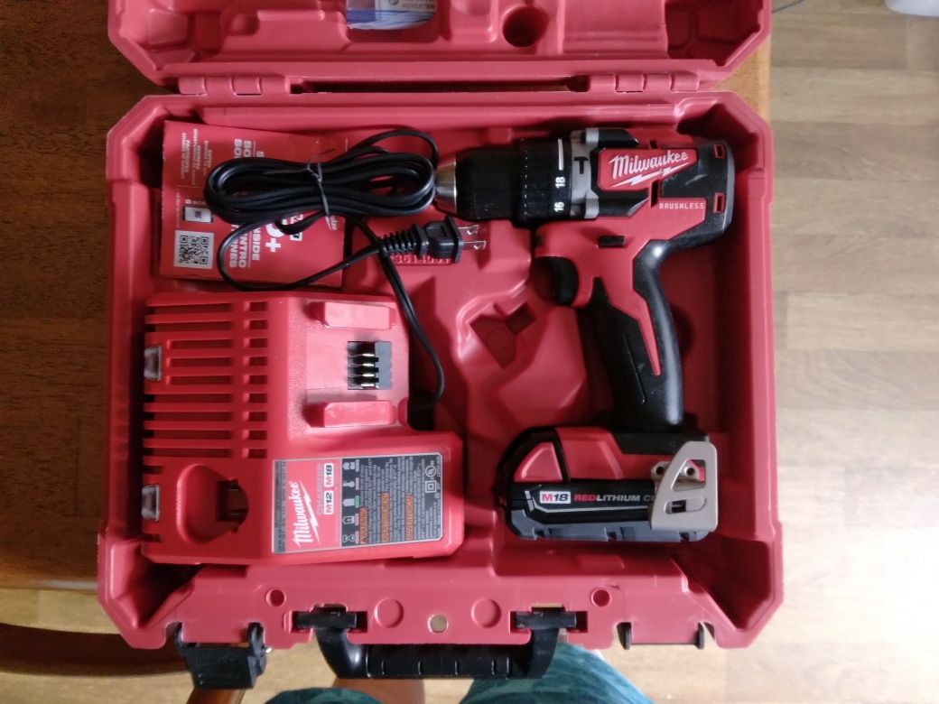 Price Only Milwaukee M18 Brushless Hammer Drill Kit With 2.0 Amp Hour Battery Charger And Hard Shell Case