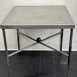 Vtg Midcentury Post-Modern Forged Steel Side Table, Spiral Leg & Polished HEAVY