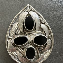 Handmade Silver Black Onyx Large Pendant/Charm /Belt Buckle 3”x 2”