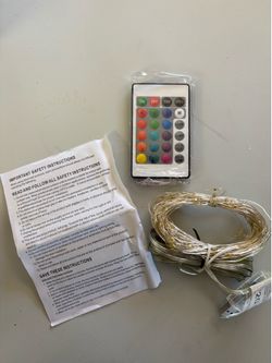 flexible LED fairy lights with a USB connector and a 24-key IR remote controller for color and mode changes.