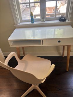 Wayfair computer desk and light pink chair