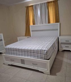 White Storage Bed Frame with Mattress