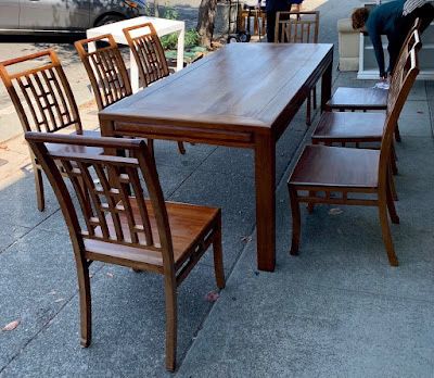 #108692 Teak Asian Table and 8 Chair Set from Vietnam Early 2000s 78" L x 35" D x 30" H