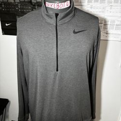 Nike Sweater Mens Large XL Dri Fit Dark Gray 1/2 Zip Pull Over Rayon