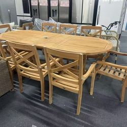 9-Piece Outdoor Solid Wood Dining Set,$1500