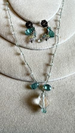 Set Of Sterling Silver With Green And Clear Topaz Gemstone 