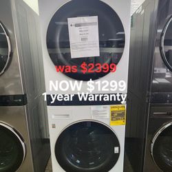 Washtower Stacked Smart Laundry Center 4.5 Cu Ft Front Load Washer 7.4 Cu Ft Electric Dryer 