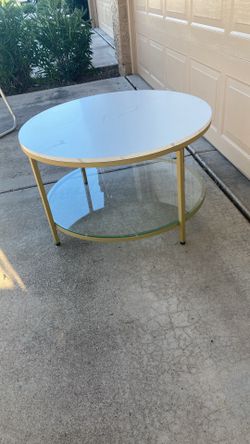 Two tired faux marble and glass coffee table
