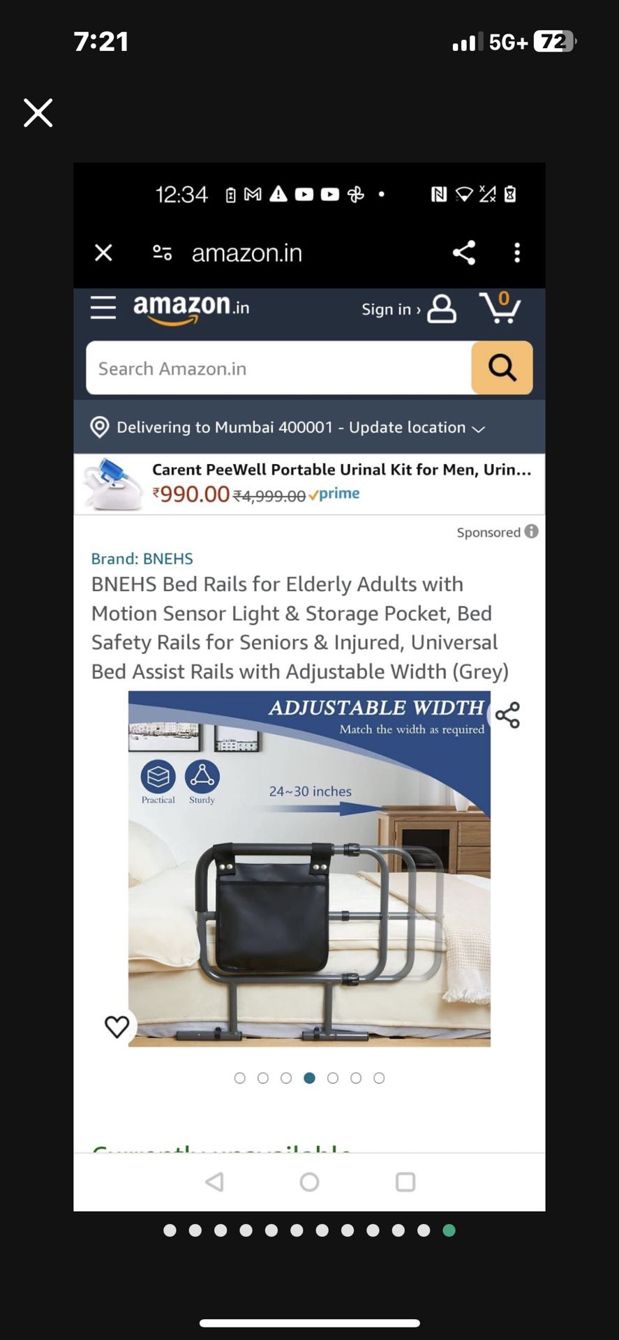 Bed Rail For Elderly Or Disabled Person With Storage Pocket